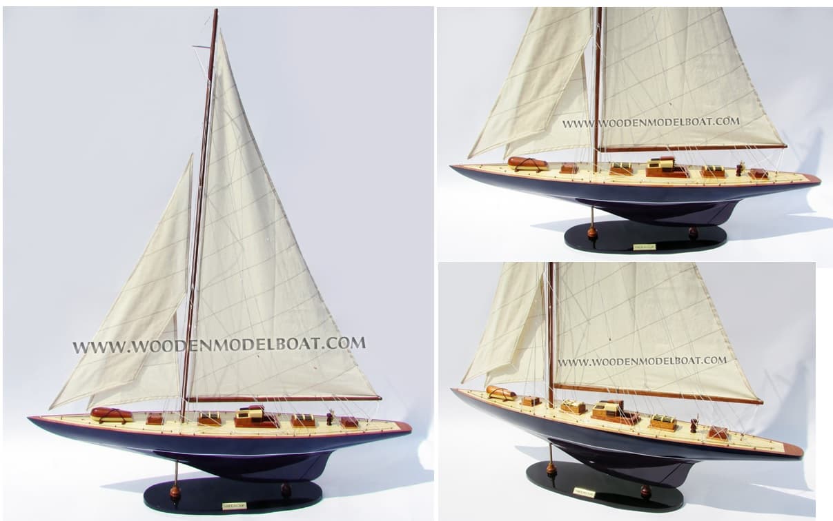 WOODEN ENDEAVOUR PAINTED SAILING BOATS